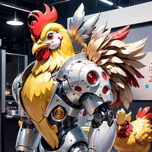 griffon bruxellois,phoenix rooster,chicken 65,chicken bird,the chicken,robot combat,cockerel,chicken and eggs,skylander giants,chicken,chickens,domestic chicken,bird couple,fuel-bowser,cosplay image,yellow chicken,owl-real,bantam,mascot,flock of chickens,Anime,Anime,General