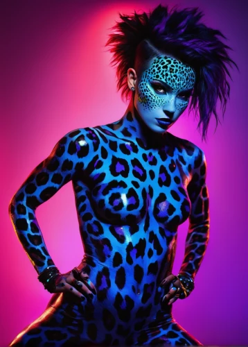 neon body painting,bodypaint,bodypainting,body painting,mystique,harlequin,black light,voodoo woman,neon makeup,cheetah,bjork,body art,catwoman,latex clothing,feline look,leopard,neon light,paint spots,birds of prey-night,electro,Photography,Artistic Photography,Artistic Photography 10