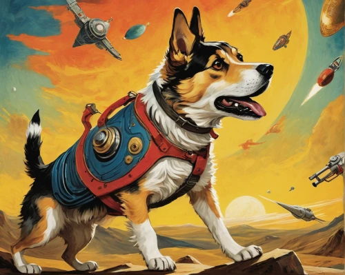 schutzhund,laika,gsd,corgi,welschcorgi,vigilant dog,rocket raccoon,posavac hound,swedish vallhund,jagdterrier,dogecoin,companion dog,german shepherd,russo-european laika,king shepherd,corgis,fighter pilot,dog,sci fiction illustration,hygenhund,Art,Classical Oil Painting,Classical Oil Painting 08