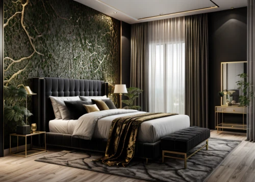 modern room,room divider,3d rendering,contemporary decor,modern decor,guest room,bedroom,crown render,luxury home interior,render,sleeping room,boutique hotel,gold wall,great room,interior decoration,interior modern design,ornate room,interior design,guestroom,four-poster