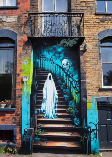 shoreditch,paint stoke,creepy doorway,girl on the stairs,urban street art,belfast,bristol,neon ghosts,urban art,halloween ghosts,manchester,camberwell beauty,dublin,queen anne,street art,streetart,the magdalene,dead bride,victorian,la catrina,Conceptual Art,Graffiti Art,Graffiti Art 07