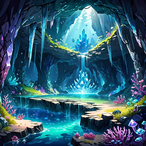 underwater oasis,underwater landscape,underground lake,fairy world,cave on the water,blue cave,sea cave,the blue caves,blue caves,underwater background,diamond lagoon,fantasy landscape,mermaid background,fairy forest,sea caves,aquarium,crescent spring,mountain spring,underwater playground,ice cave,Anime,Anime,General