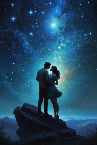 the moon and the stars,starry sky,stargazing,falling stars,the stars,the night sky,constellations,moon and star background,night stars,astronomers,starfield,romantic scene,stars,constellation,celestial bodies,night sky,falling star,astronomy,shooting stars,starlight,Illustration,Realistic Fantasy,Realistic Fantasy 44