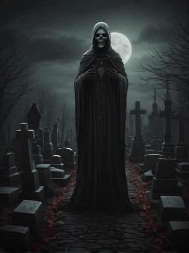 grim reaper,dance of death,grimm reaper,life after death,dark art,angel of death,burial ground,death god,sepulchre,halloween illustration,of mourning,reaper,mortality,memento mori,tombstones,grave stones,grave light,mourning,coffin,graves,Illustration,Realistic Fantasy,Realistic Fantasy 17