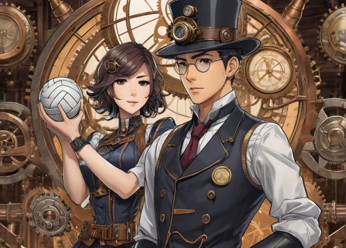 steampunk,steampunk gears,clockmaker,watchmaker,grandfather clock,pocket watch,pocket watches,clockwork,ship doctor,chocolatier,game illustration,steam icon,cogs,victorian style,honmei choco,conductor,victorian,seafarer,vintage boy and girl,sailors,Conceptual Art,Fantasy,Fantasy 25