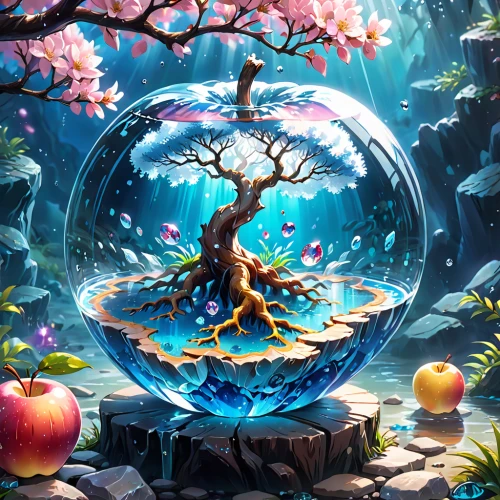 magic tree,fairy world,fantasy picture,apple tree,3d fantasy,tree of life,garden of eden,apple world,enchanted forest,fairy forest,fantasy art,fantasy landscape,peach tree,wishing well,blossoming apple tree,waterglobe,colorful tree of life,wondertree,children's background,flourishing tree,Anime,Anime,General