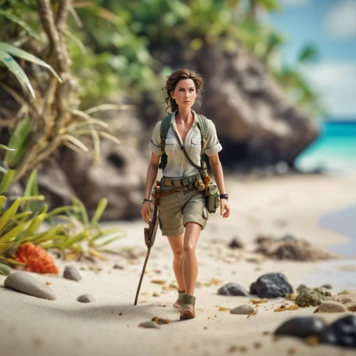 miniature figures,lara,schleich,adventurer,walk on the beach,beachcombing,moana,travel woman,on the shore,miniature figure,deserted island,digital compositing,3d figure,the wanderer,collectible action figures,explorer,playmobil,girl on the dune,monkey island,ms island escape,Unique,3D,Panoramic