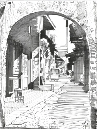 old linden alley,medieval street,alleyway,alley,concept art,caravanserai,narrow street,trajan's forum,backgrounds,popeye village,townscape,escher village,passage,street plan,pompeii,street scene,ancient city,kirrarchitecture,medieval architecture,arcades,Design Sketch,Design Sketch,Hand-drawn Line Art