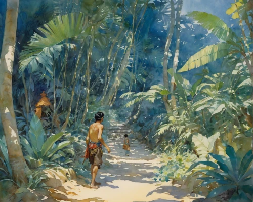 kohphangan,watercolor palm trees,tropical jungle,palm field,two palms,rainforest,royal palms,vietnam,palm forest,palmtrees,tahiti,jungle,palms,jamaica,samoa,tarzan,palm pasture,pathway,palm garden,sub-tropical,Illustration,Paper based,Paper Based 23