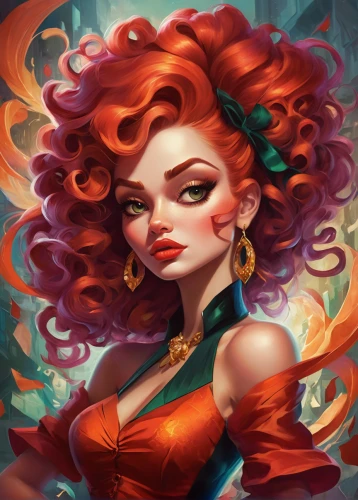 transistor,merida,fantasy portrait,nami,fiery,medusa,rosa ' amber cover,queen of hearts,red-haired,red head,red dahlia,ariel,redhead doll,dahlia,poison ivy,paprika,flame spirit,mermaid vectors,digital painting,bouffant,Illustration,Paper based,Paper Based 04