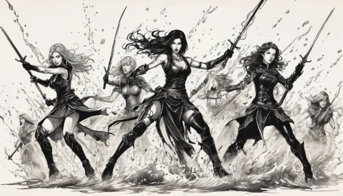 sirens,dance of death,tour to the sirens,walpurgis night,staves,the three magi,music fantasy,fire dance,celebration of witches,witches,swordsmen,trinity,warriors,blackmetal,heroic fantasy,danse macabre,angels of the apocalypse,merfolk,musketeers,water-the sword lily,Illustration,Black and White,Black and White 34