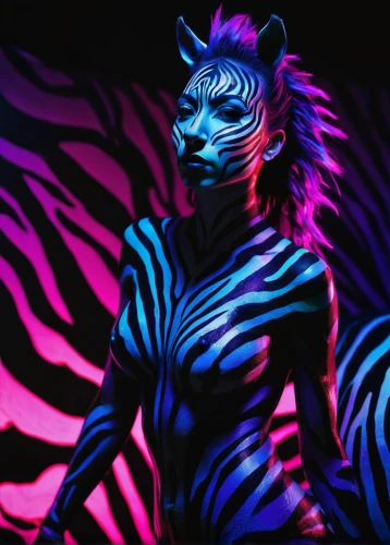 neon body painting,zebra,diamond zebra,bodypaint,tiger png,black light,bodypainting,zebra fur,body painting,tiger,light paint,neon lights,zebra pattern,zebra rosa,uv,neon light,wild cat,zebras,a tiger,feline,Photography,Artistic Photography,Artistic Photography 10