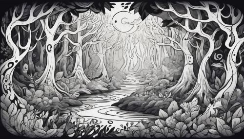 the dark hedges,swampy landscape,haunted forest,elven forest,enchanted forest,fairy forest,forest glade,weeping willow,dryad,druid grove,undergrowth,the forest,tree grove,forest path,ghost forest,forest tree,holy forest,forest background,the forests,forest,Illustration,Black and White,Black and White 05