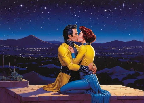 aladdin,romance novel,first kiss,honeymoon,romantic scene,kissing,romantic night,stargazing,forbidden love,making out,italian poster,cd cover,the stars,la violetta,astronomers,lovers,amorous,love story,pda,couple in love,Conceptual Art,Daily,Daily 27