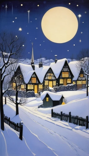 christmas landscape,winter village,night snow,snow scene,houses clipart,night scene,christmas snowy background,christmas scene,korean village snow,christmas night,christmas town,nativity village,winter landscape,snow landscape,midnight snow,the holiday of lights,winter house,snowy landscape,aurora village,david bates,Illustration,Retro,Retro 05