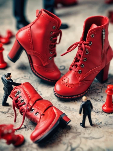 red shoes,steel-toe boot,shoe repair,steel-toed boots,walking boots,conceptual photography,shoemaking,rubber boots,trample boot,nicholas boots,doll shoes,boot,women's boots,miniature figures,heavy shoes,dancing shoes,women shoes,durango boot,shoemaker,crampons,Unique,3D,Panoramic