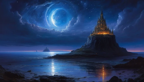 fantasy landscape,fantasy picture,fairy chimney,devil's tower,myst,castle of the corvin,fantasy art,beacon,northen light,spire,northernlight,arcanum,tower of babel,the pillar of light,fantasy world,stargate,knight's castle,light of night,watchtower,ice castle,Art,Classical Oil Painting,Classical Oil Painting 13