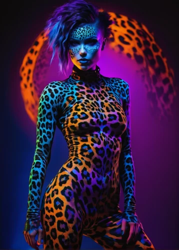 neon body painting,cheetah,bodypaint,bodypainting,body painting,black light,leopard,mystique,feline look,wild cat,body art,neon makeup,catwoman,panther,harlequin,animal print,cheetahs,uv,feline,neon light,Photography,Artistic Photography,Artistic Photography 10