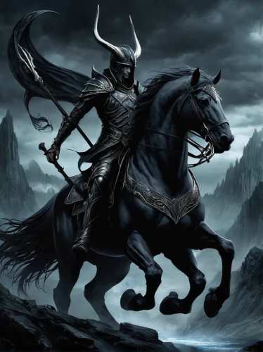 black horse,bronze horseman,horseman,black dragon,heroic fantasy,carpathian,alpha horse,horsemen,black shepherd,the zodiac sign taurus,black warrior,daemon,norse,dark art,blackmetal,dark elf,man and horses,mythological,capricorn,fantasy art,Conceptual Art,Fantasy,Fantasy 34