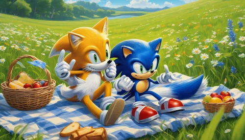 picnic,tails,spring background,picking flowers,springtime background,picnic basket,family picnic,april fools day background,sonic the hedgehog,flower background,meadow play,together and happy,valentines day background,flowers field,serenade,springtime,sega,summer background,romantic scene,romantic meeting,Conceptual Art,Sci-Fi,Sci-Fi 21