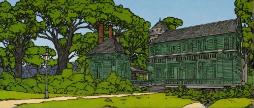 house in the forest,witch's house,tree house,treehouse,house silhouette,witch house,studio ghibli,farmhouse,wooden houses,house drawing,houses clipart,cottage,houses silhouette,background ivy,escher village,cedar,oak,cool woodblock images,house painting,woodcut,Illustration,Retro,Retro 11