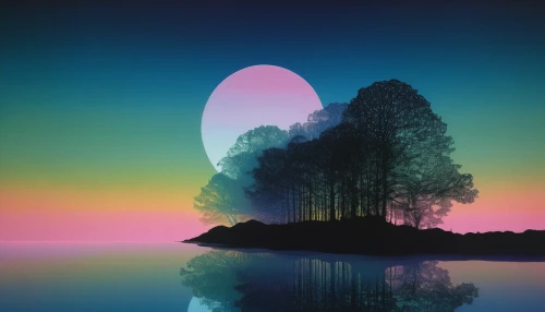 isolated tree,magic tree,lone tree,gradient effect,landscape background,virtual landscape,the japanese tree,surrealistic,nature landscape,morning illusion,vapor,mystical,spectral colors,acid lake,photomanipulation,double exposure,evening lake,tranquil,floating island,mother earth squeezes a bun,Illustration,Abstract Fantasy,Abstract Fantasy 20