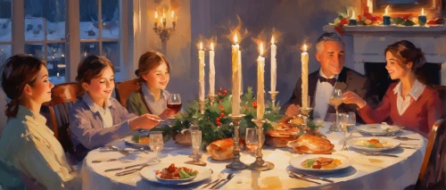 candle light dinner,holiday table,candlemas,long table,dinner party,christmas dinner,thanksgiving dinner,shabbat candles,christmas menu,thanksgiving background,thanksgiving table,christmas table,tablescape,holy supper,the occasion of christmas,christmas circle,nordic christmas,romantic dinner,candle light,celebration of witches,Conceptual Art,Oil color,Oil Color 10