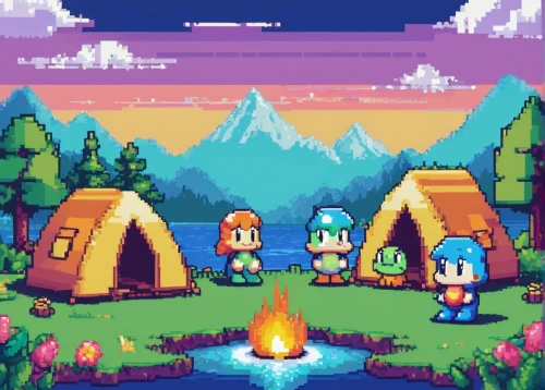 campsite,campfires,campfire,camping,camp fire,adventure game,campers,camp,tourist camp,campground,glamping,camping gear,pixel art,retro background,mushroom island,camping tents,cartoon forest,toadstools,yurts,fishing camping,Unique,Pixel,Pixel 02