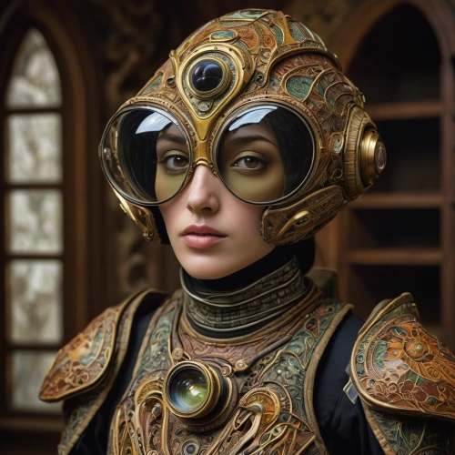 steampunk,venetian mask,the carnival of venice,valerian,gold mask,masquerade,miss circassian,costume design,golden mask,librarian,steampunk gears,wearables,cosplay image,the enchantress,head woman,breastplate,victorian fashion,victorian lady,fantasy woman,with the mask,Art,Classical Oil Painting,Classical Oil Painting 28