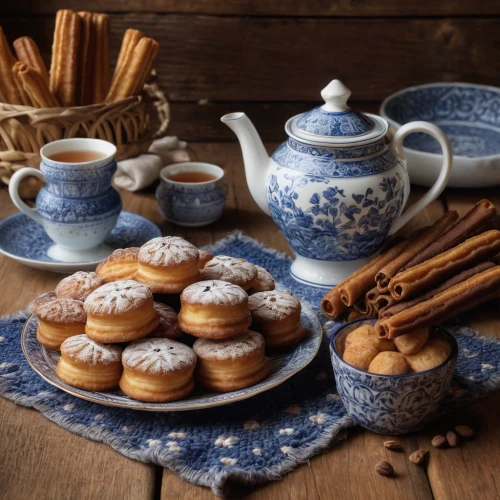 chinaware,lebkuchen,french confectionery,blue and white porcelain,vintage china,sweets tea snacks,viennese cuisine,pastries,tea party collection,afternoon tea,teatime,gingerbread break,aniseed biscuits,poffertjes,sufganiyah,sweet pastries,blue and white china,tea party,tea set,churros,Photography,General,Natural