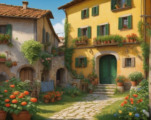 tuscan,italy,lombardy,tuscany,italian painter,bellagio,volterra,alpine village,home landscape,italia,houses clipart,buildings italy,knight village,provence,village life,medieval town,lucca,old town,flower shop,beautiful home,Illustration,Realistic Fantasy,Realistic Fantasy 31