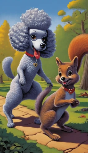 squirrels,lemurs,koalas,anthropomorphized animals,raccoons,pomeranian,wolf couple,lemur,two running dogs,toy poodle,squirell,wolf bob,children's background,poodle,douglas' squirrel,hushpuppy,game illustration,foxes,poodle crossbreed,dog illustration,Illustration,American Style,American Style 05
