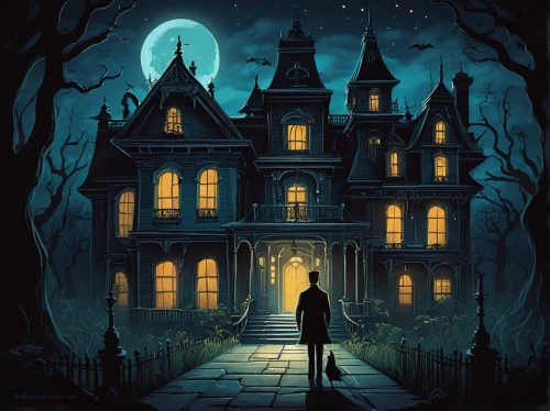 the haunted house,witch's house,witch house,halloween poster,haunted house,halloween illustration,house silhouette,haunted castle,ghost castle,halloween and horror,halloween scene,halloween background,haunted,creepy house,houses clipart,doll's house,victorian house,victorian,haunted cathedral,halloween wallpaper,Illustration,Abstract Fantasy,Abstract Fantasy 02