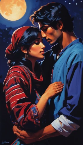 romantic scene,honeymoon,romantic portrait,shepherd romance,romance novel,romantic night,vintage boy and girl,young couple,oil painting on canvas,night scene,argentinian tango,tango argentino,vintage man and woman,the moon and the stars,tango,romantic,two people,romance,valentine day's pin up,amorous,Conceptual Art,Fantasy,Fantasy 19