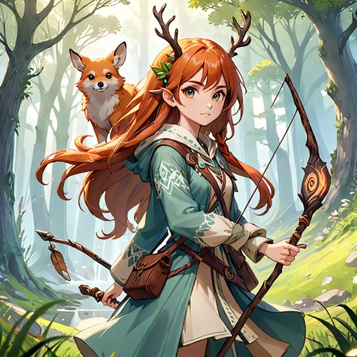 druid,merida,forest clover,fae,forest animal,dryad,deer illustration,elven forest,elven,forest background,summoner,celtic queen,woodland animals,fawn,forest king lion,vanessa (butterfly),fire poker flower,forest dragon,forest animals,honoka,Anime,Anime,General