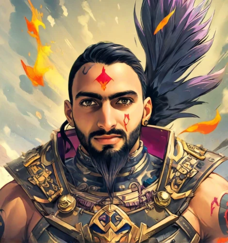 fantasy portrait,sikaran,poseidon god face,rupee,diwali banner,conquistador,monsoon banner,garuda,ramayana,world digital painting,asoka chakra,zeus,warrior east,indian,gladiator,shiva,male character,indian art,ramayan,centurion