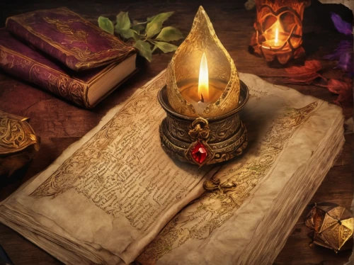 magic grimoire,magic book,golden candlestick,apothecary,parchment,prayer book,candlemaker,medieval hourglass,scrolls,divination,trinkets,potions,gold chalice,debt spell,spell,candlelight,potion,binding contract,runes,book antique,Conceptual Art,Fantasy,Fantasy 31
