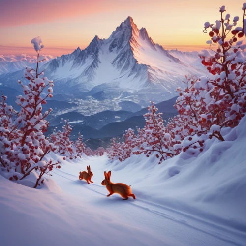 snow landscape,snowy landscape,alpine sunset,snow scene,foxes,snowy peaks,snowy mountains,red fox,snow mountain,winter landscape,winter animals,mountain sunrise,alpine crossing,winter background,mountain scene,snow mountains,christmas snowy background,fox hunting,ski mountaineering,the alps,Photography,Documentary Photography,Documentary Photography 38