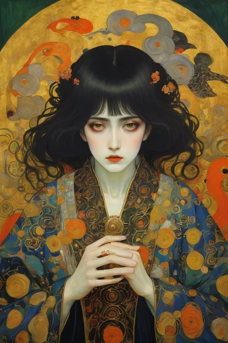 amano,geisha girl,geisha,orange blossom,japanese art,oriental girl,mystical portrait of a girl,oriental princess,art nouveau,shirakami-sanchi,oriental painting,japanese woman,mucha,chinese art,nasturtium,mandarin orange,han thom,girl with cereal bowl,dongfang meiren,mari makinami,Art,Artistic Painting,Artistic Painting 32