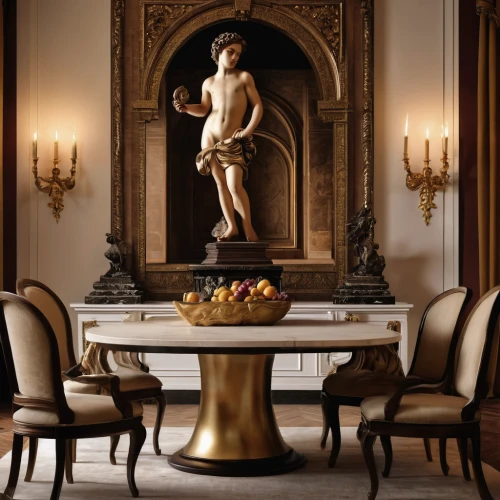 dining table,dining room table,dining room,napoleon iii style,decorative figure,neoclassical,table lamps,centrepiece,corinthian order,interior decor,neoclassic,antique furniture,antique table,venice italy gritti palace,golden candlestick,conference table,decorative art,interior decoration,tablescape,classical sculpture,Photography,General,Natural