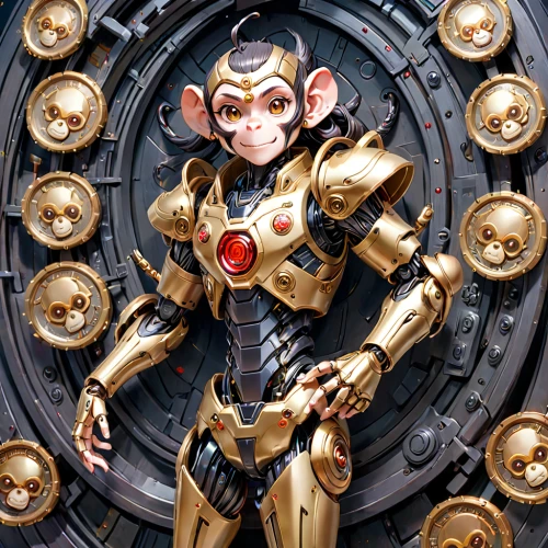 cybernetics,clockmaker,war monkey,c-3po,watchmaker,monkey wrench,clockwork,monkey soldier,mechanical puzzle,biomechanical,revoltech,humanoid,mech,sci fiction illustration,cogs,hubcap,marmoset,chimpanzee,model kit,mecha,Anime,Anime,General