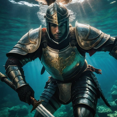 god of the sea,sea god,aquaman,knight armor,sea man,cent,poseidon,knight,coral guardian,king arthur,ilightmarine,armor,heroic fantasy,fantasy warrior,paladin,merman,under the water,crusader,armour,the man in the water,Photography,Artistic Photography,Artistic Photography 01