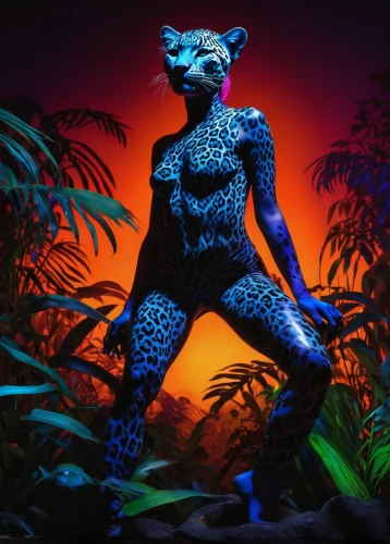 panther,neon body painting,majorelle blue,jaguar,cheetah,king of the jungle,blue tiger,felidae,puma,bodypainting,bodypaint,jungle,canis panther,leopard,cd cover,wild cat,avatar,serengeti,tiger png,madagascar,Photography,Artistic Photography,Artistic Photography 10