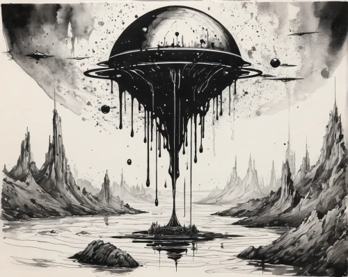 sci fi,sci fiction illustration,futuristic landscape,airships,sci-fi,sci - fi,alien planet,scifi,gas planet,science fiction,sidonia,space art,barren,alien world,space ships,science-fiction,desolation,pioneer 10,lost in space,spacecraft,Illustration,Black and White,Black and White 34
