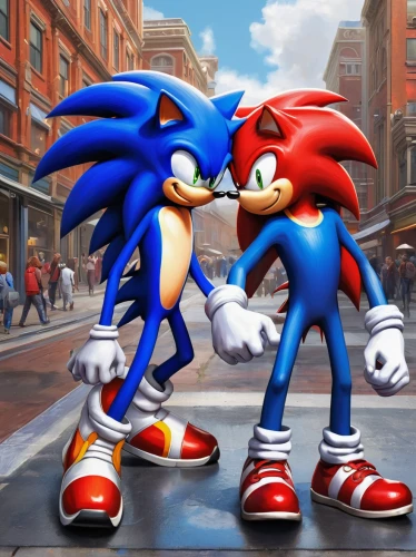 sonic the hedgehog,sega,hedgehogs,red and blue,tails,hedgehog heads,hand in hand,hands holding,size comparison,png image,sega genesis,business icons,duel,clone,crossover,concept art,joining together,young hedgehog,3d rendered,edit icon,Conceptual Art,Fantasy,Fantasy 04
