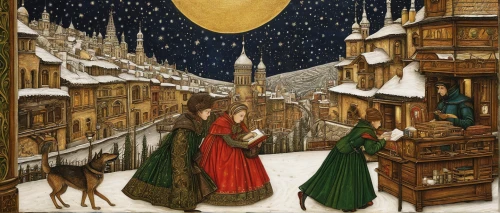candlemas,vintage christmas card,carolers,christmas scene,carol singers,kate greenaway,snow scene,christmas landscape,hamelin,bethlehem,christmas carol,vintage christmas,children's fairy tale,david bates,the occasion of christmas,christmas cards,yule,christmas motif,the pied piper of hamelin,third advent,Art,Classical Oil Painting,Classical Oil Painting 28
