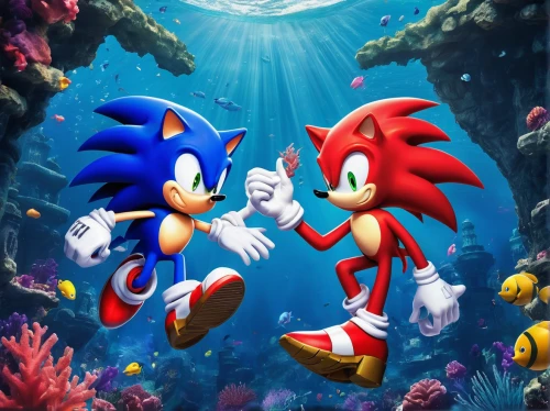 sonic the hedgehog,hedgehogs,sega,red and blue,red blue wallpaper,april fools day background,valentines day background,hand in hand,a3 poster,tails,hedgehog heads,png image,hands holding,media concept poster,joining together,together and happy,echidna,hedgehog,would a background,together,Illustration,Realistic Fantasy,Realistic Fantasy 02