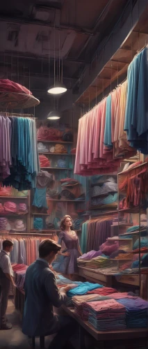 laundry shop,sewing factory,laundromat,laundry,dress shop,watercolor shops,clothes,clothing,sewing room,tailor,shopkeeper,wardrobe,inventory,changing rooms,workroom,stalls,the little girl's room,dry cleaning,sewing,shops,Conceptual Art,Fantasy,Fantasy 01