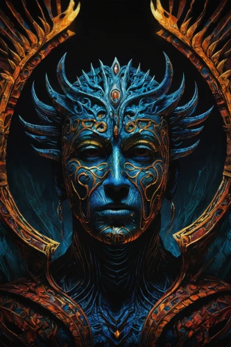 garuda,poseidon god face,shiva,shamanic,shaman,blue enchantress,horn of amaltheia,daemon,sun god,fantasy art,shamanism,fractalius,meridians,sea god,aporia,avatar,archangel,god shiva,argus,trioceros,Illustration,Realistic Fantasy,Realistic Fantasy 33