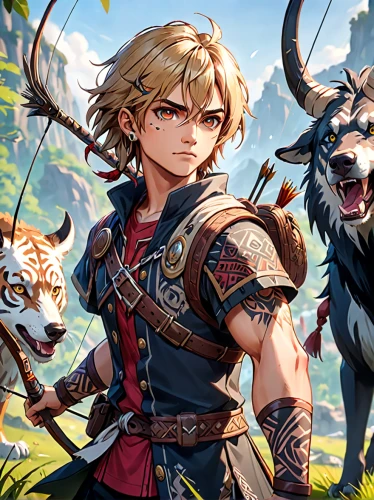 game illustration,forest king lion,monsoon banner,cg artwork,birthday banner background,animals hunting,leo,easter banner,adventurer,party banner,heroic fantasy,hero academy,mobile game,link,massively multiplayer online role-playing game,hunting dogs,masai lion,game art,collected game assets,hunting scene,Anime,Anime,General